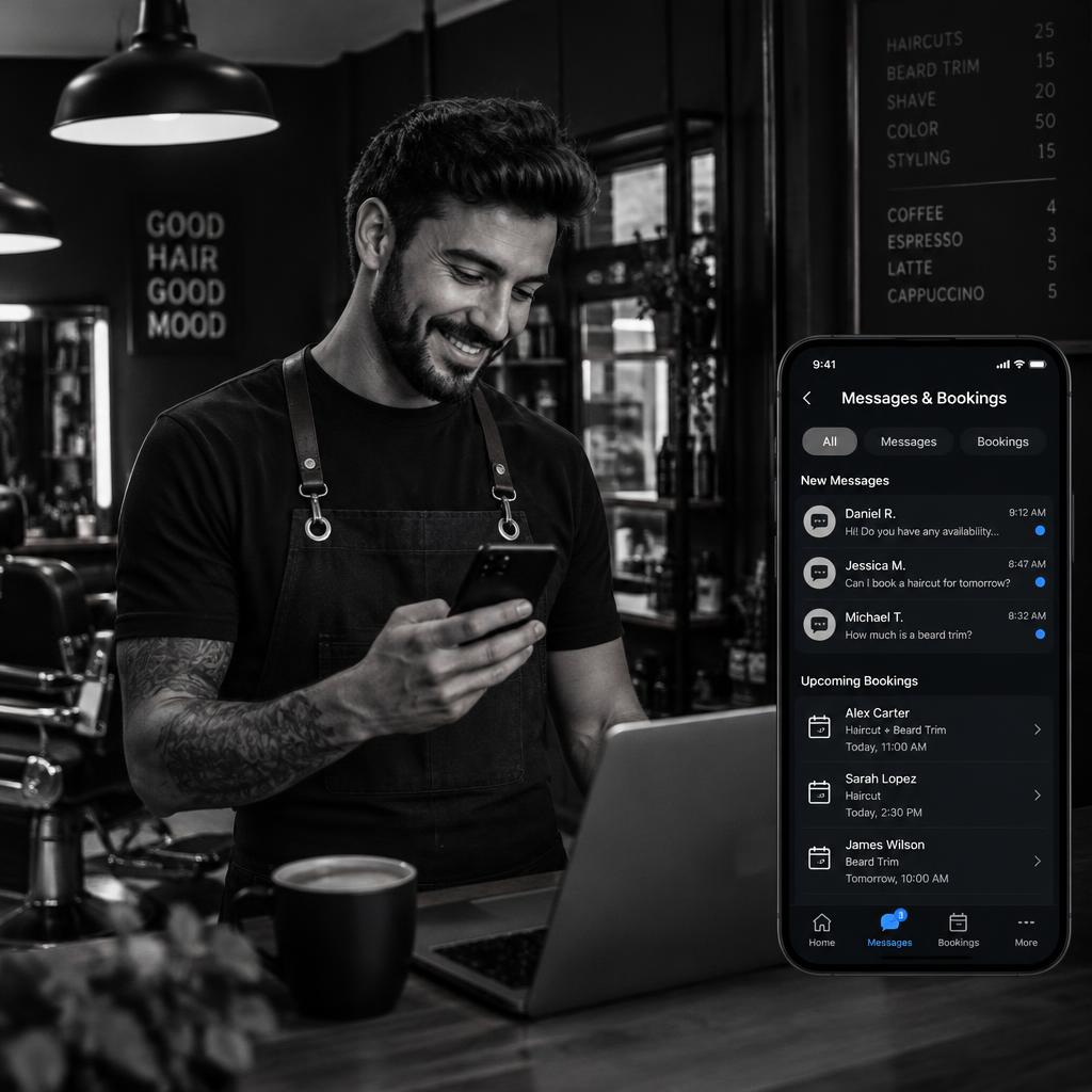 Business owner replying to customers from the mobile app